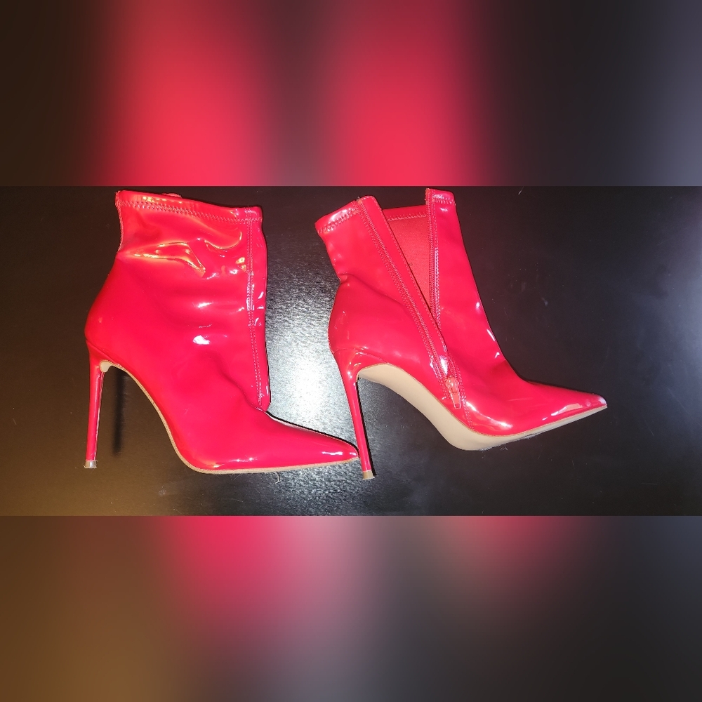 Steve Madden bright red patient leather booties..